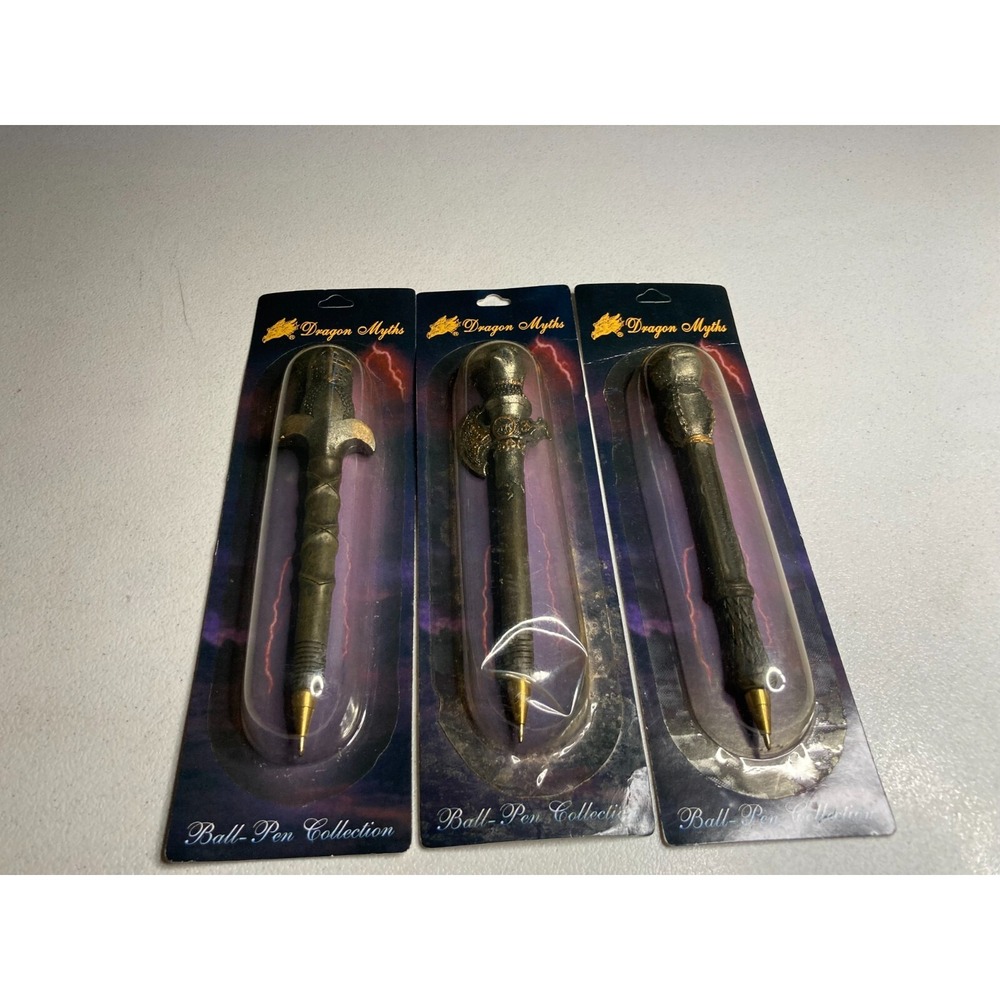 Dagon Myths Ball Point Pen Collection Lot of 3 with Fantasy Designs Sword Axe